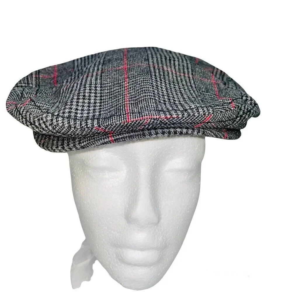 Gymboree Newsboy Boys Scally Hat Gray Red Size M Original Flat Cap Elastic